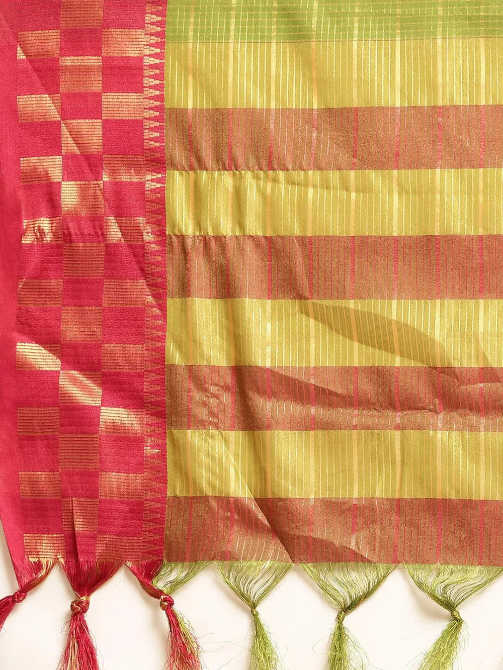 Trendy Olive Colour Woven Design Checked Saree 