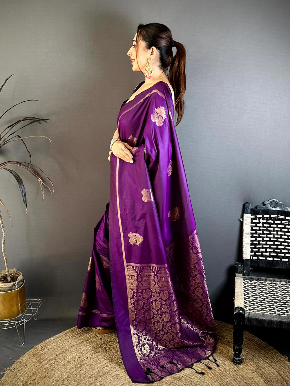 Elegant Purple Zari Butta Soft Silk Saree