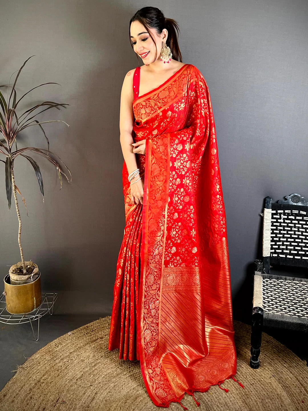 Exclusive Bright Red Suhaag Soft Silk Saree