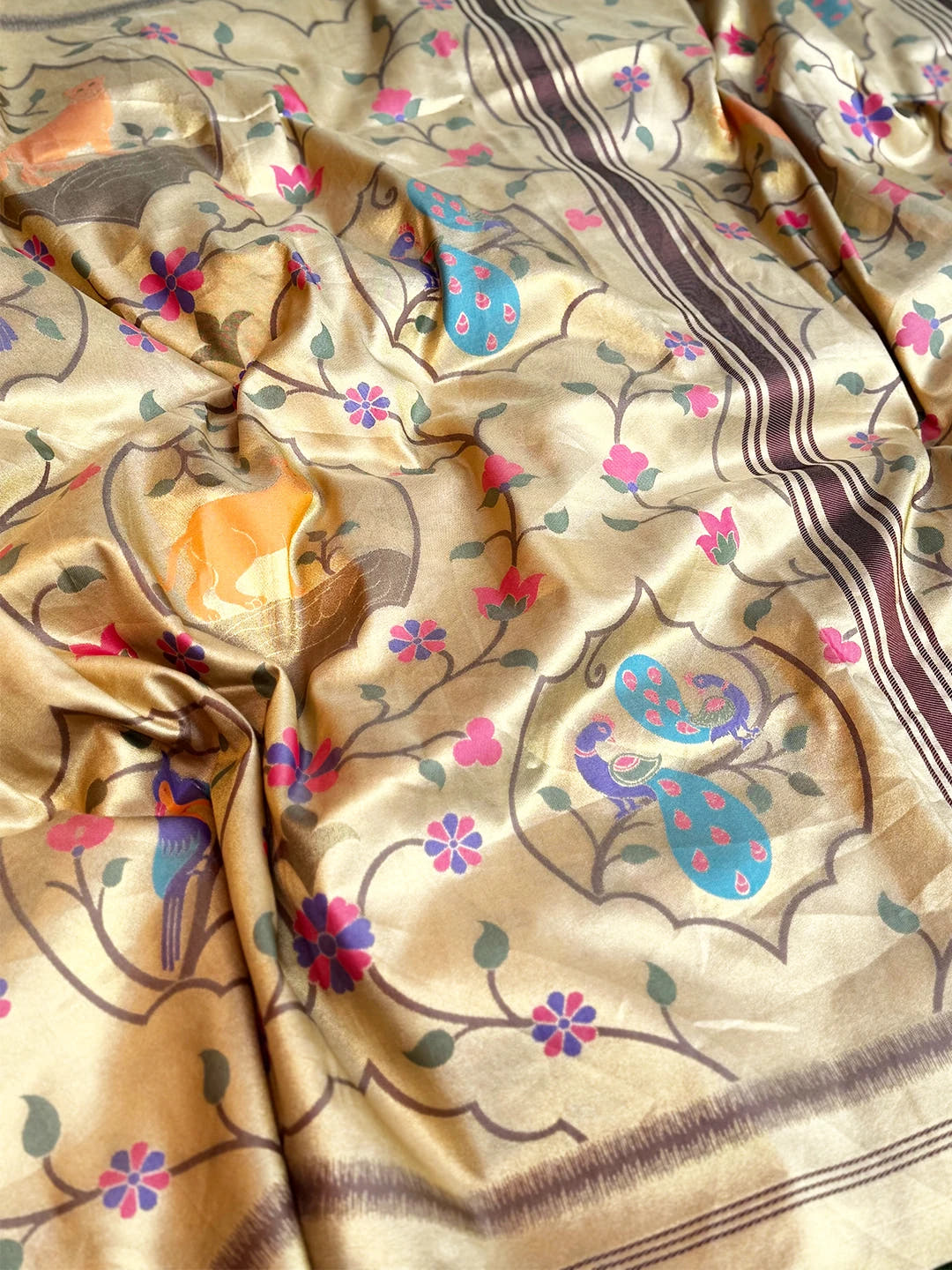 Regal Cream Soft Silk Paithani Pallu Saree