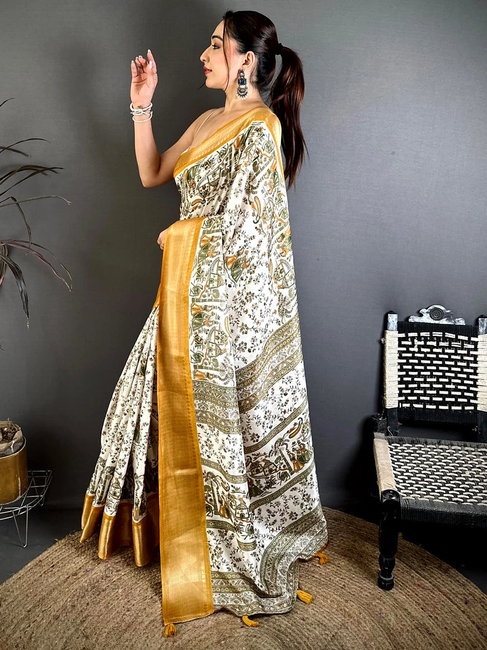 Classic Soft Dola Madhubani Print Saree