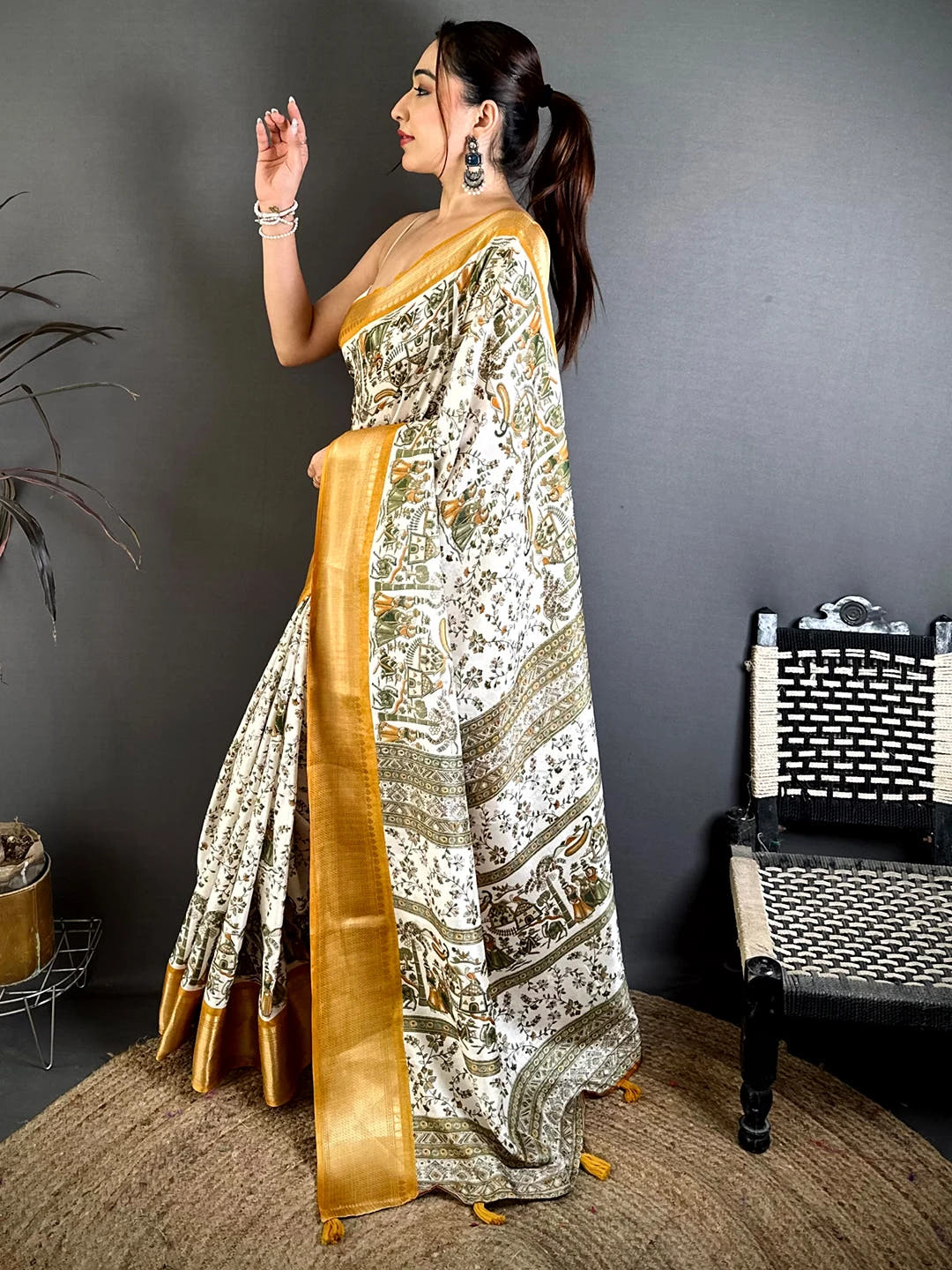 Classic Soft Dola Madhubani Print Saree
