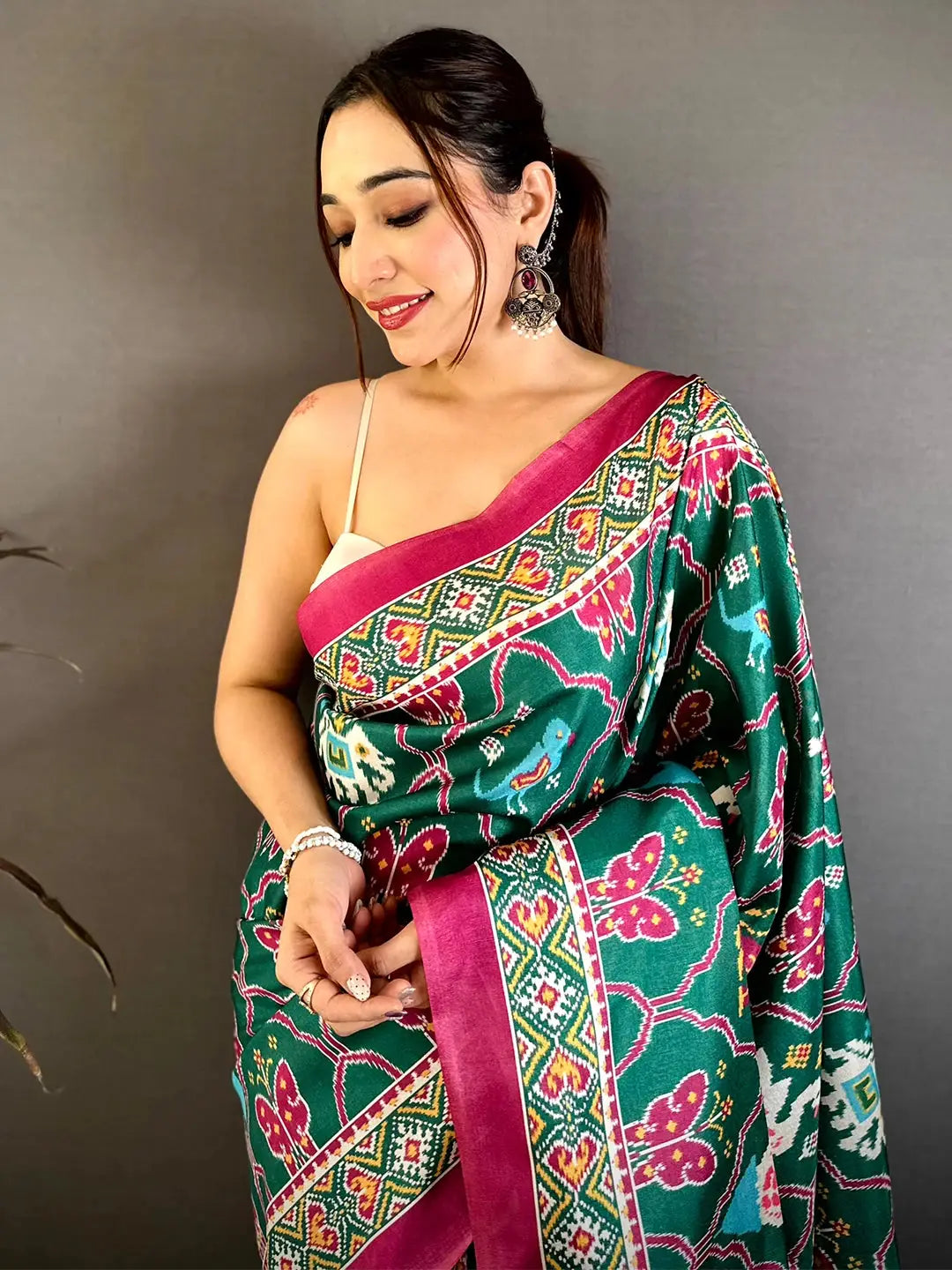 Elegant Green Patola Print Tussar Saree
