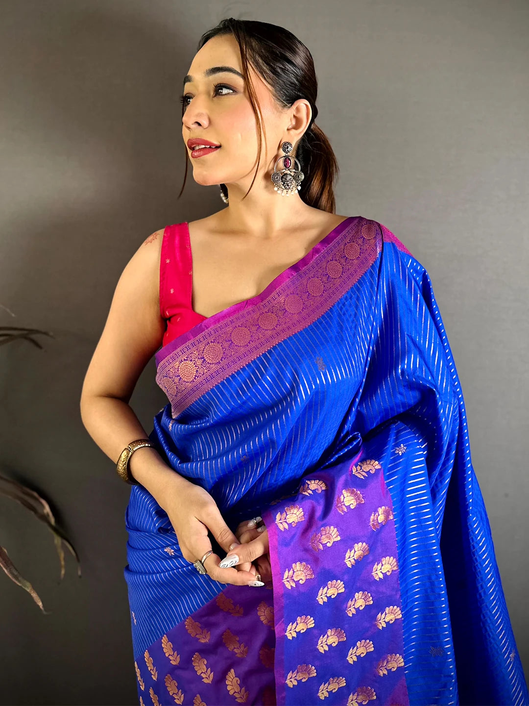 Exclusive Royal Blue Silk Mango Zari Butti Saree