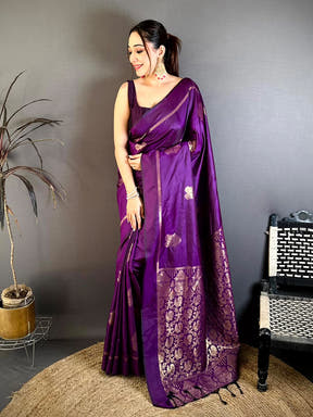 Elegant Purple Zari Butta Soft Silk Saree