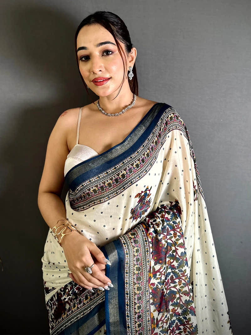 Stylish Mul Cotton Kalamkari Print Saree