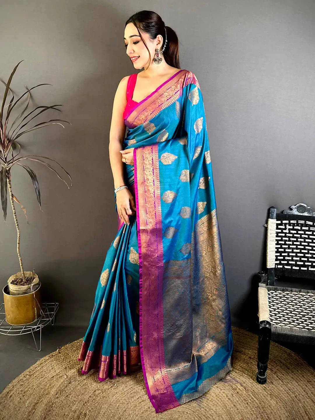 Classic Katan Tussar Feel Zari Border Saree