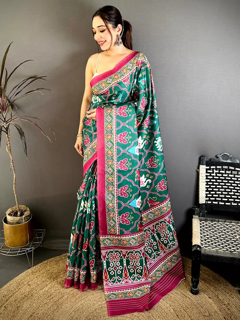 Elegant Green Patola Print Tussar Saree