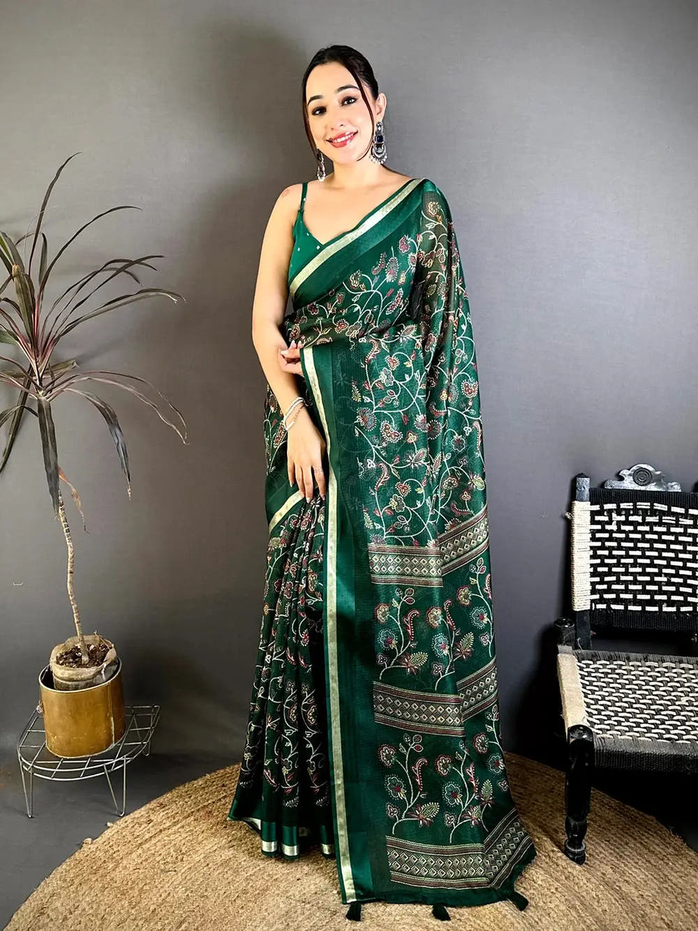 Green Soft Kota Doriya Satin Border Saree