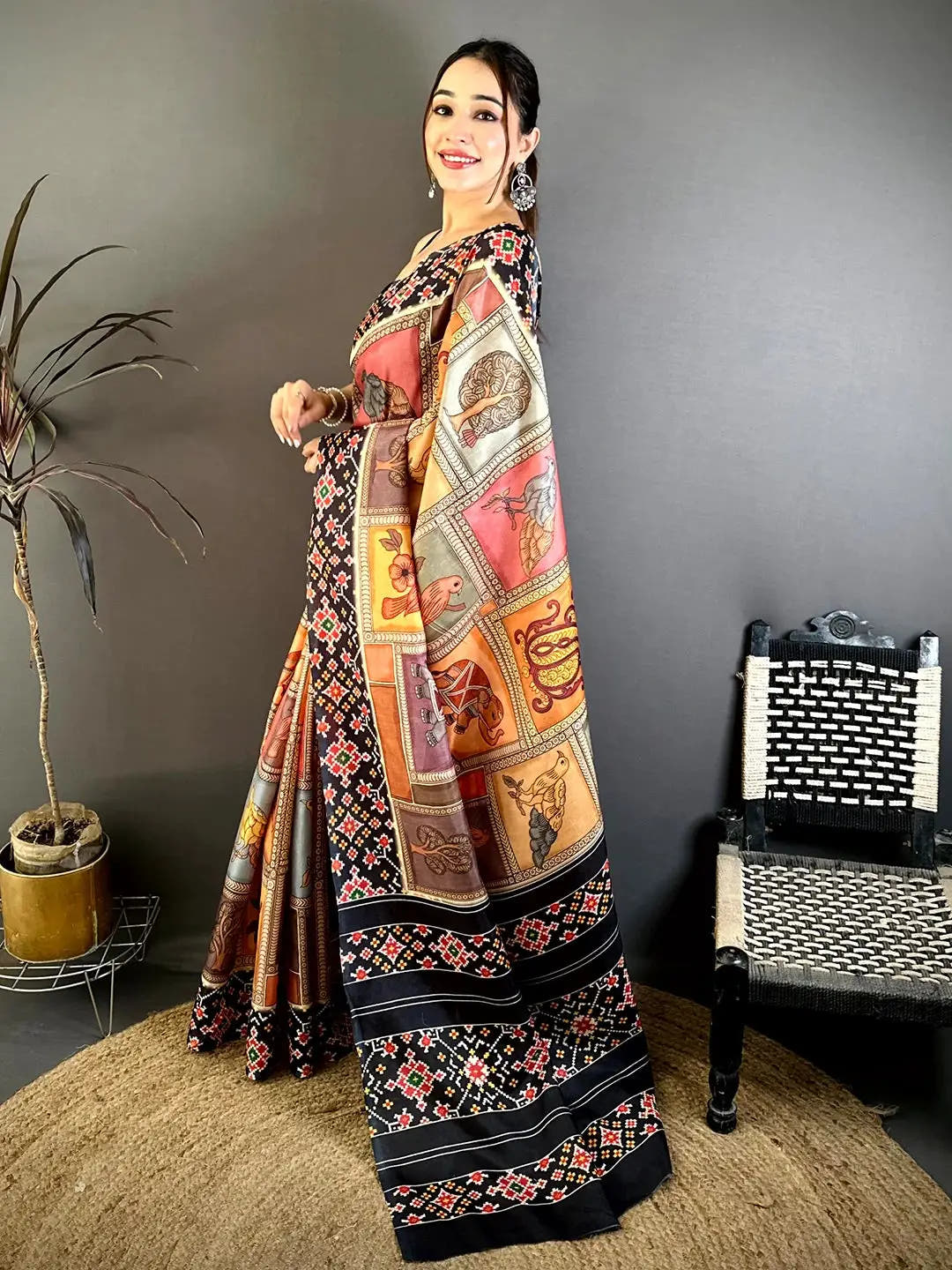Stylish Tussar Kalamkari Patola Print Saree