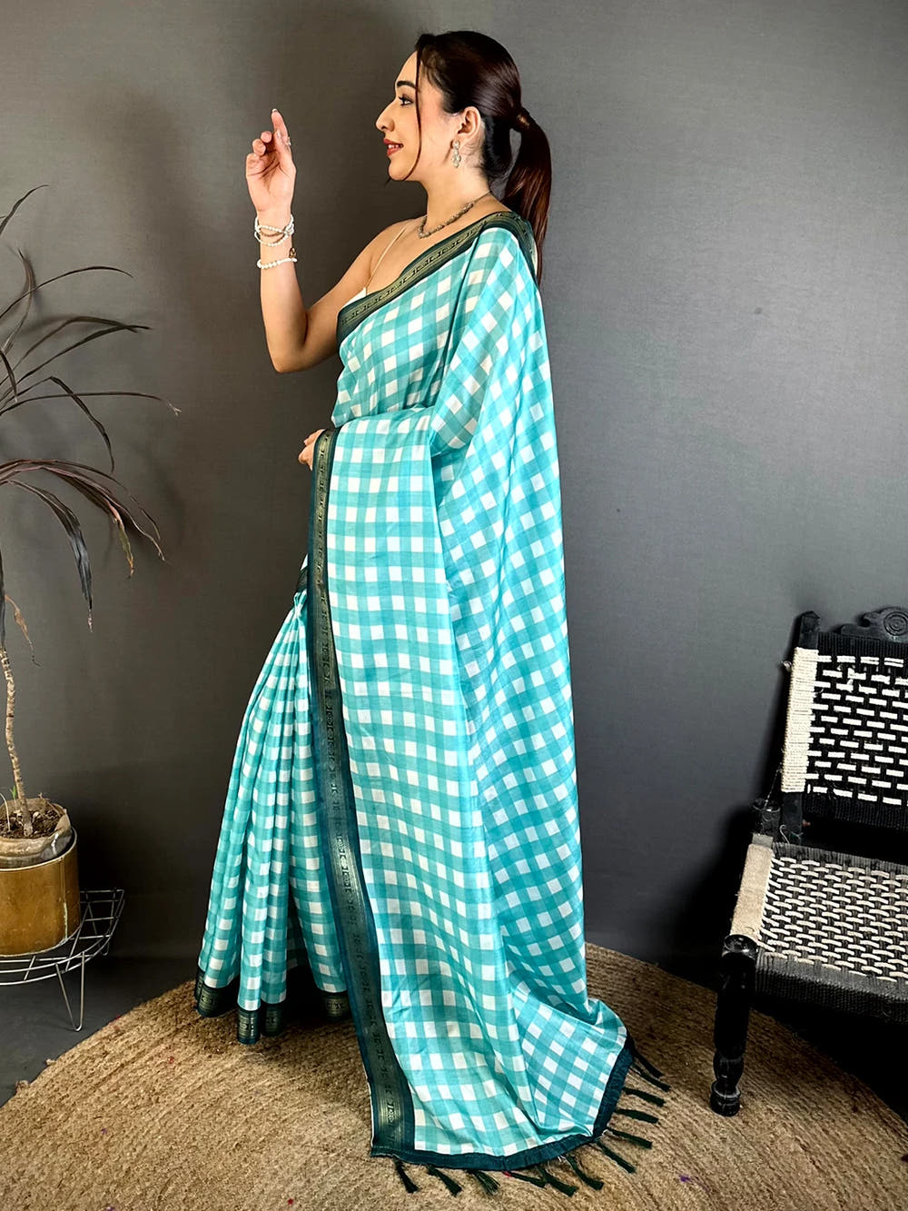 Radiant Soft Silk Small Check Zari Border Saree