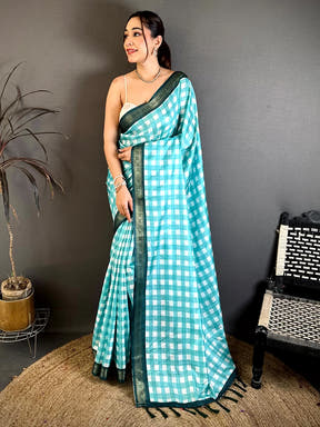 Radiant Soft Silk Small Check Zari Border Saree