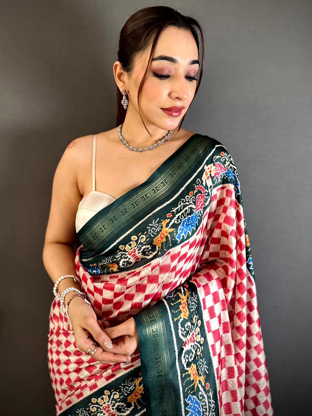 Opulent Soft Silk Ikkat Block Print Saree