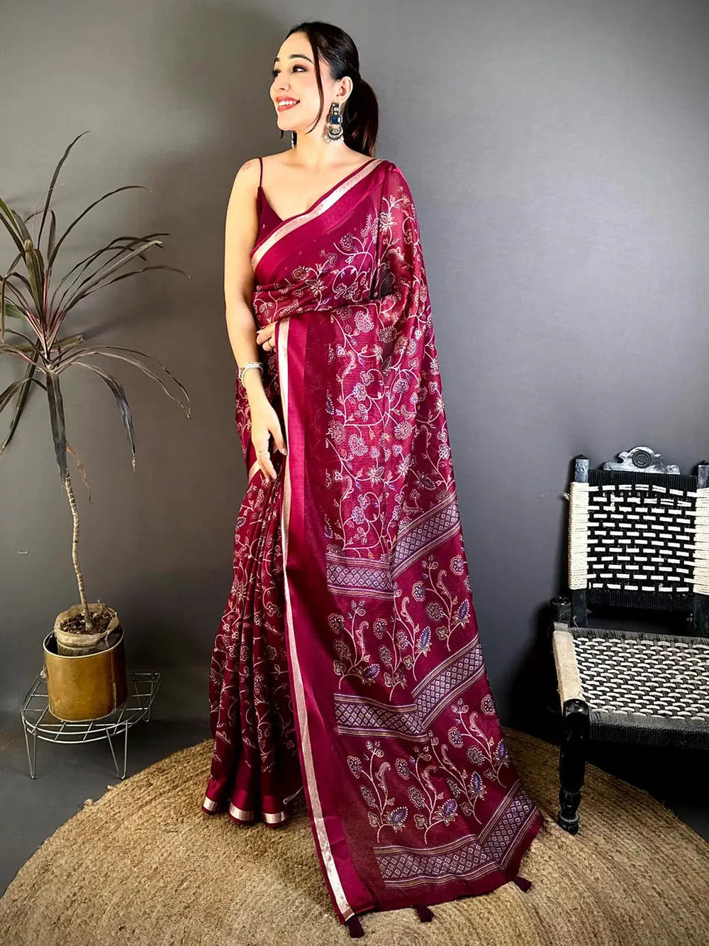 Wine Soft Kota Doriya Satin Border Saree