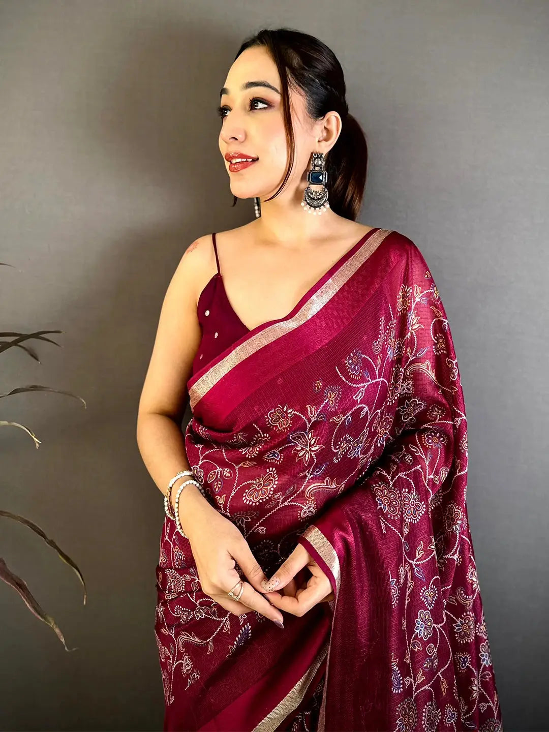 Wine Soft Kota Doriya Satin Border Saree