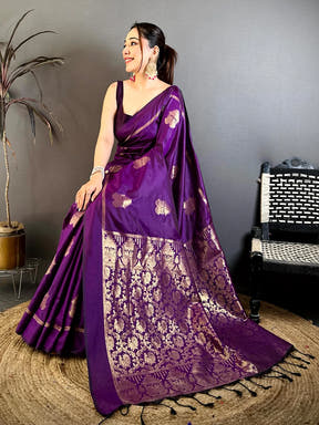Elegant Purple Zari Butta Soft Silk Saree