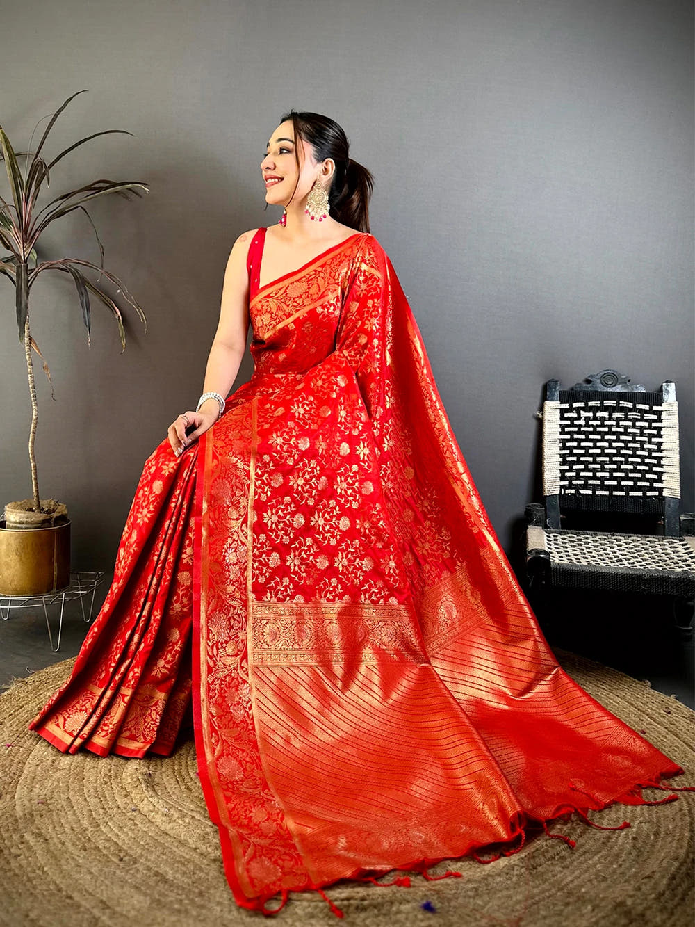 Exclusive Bright Red Suhaag Soft Silk Saree