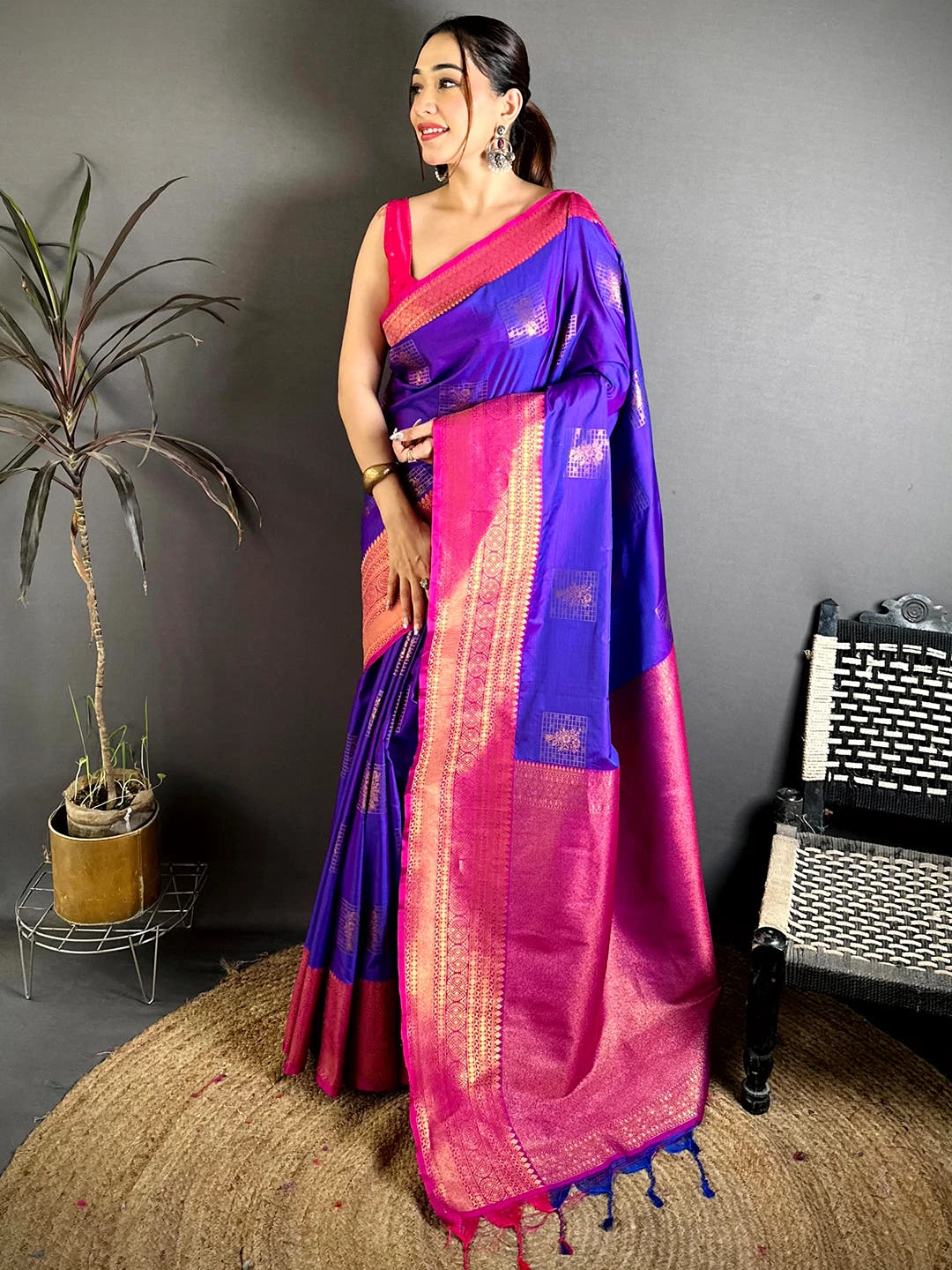 Royal Purple Soft Silk Chex Butta Saree