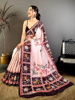 Elegant Bird Motif Patola Tussar Saree