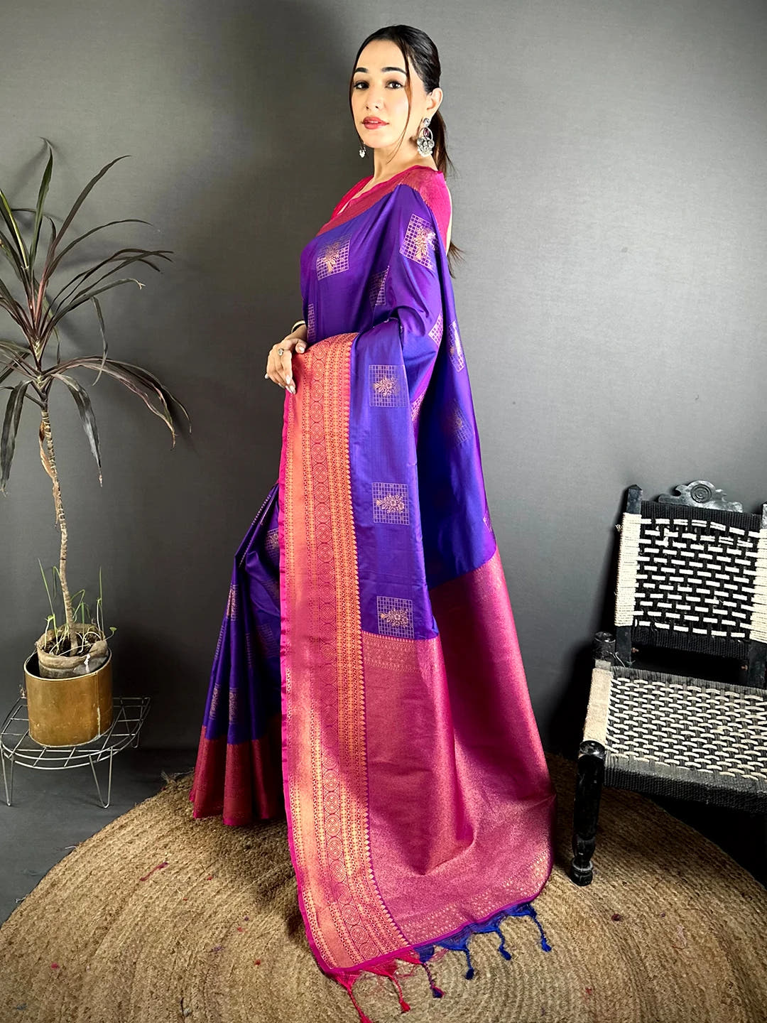 Royal Purple Soft Silk Chex Butta Saree