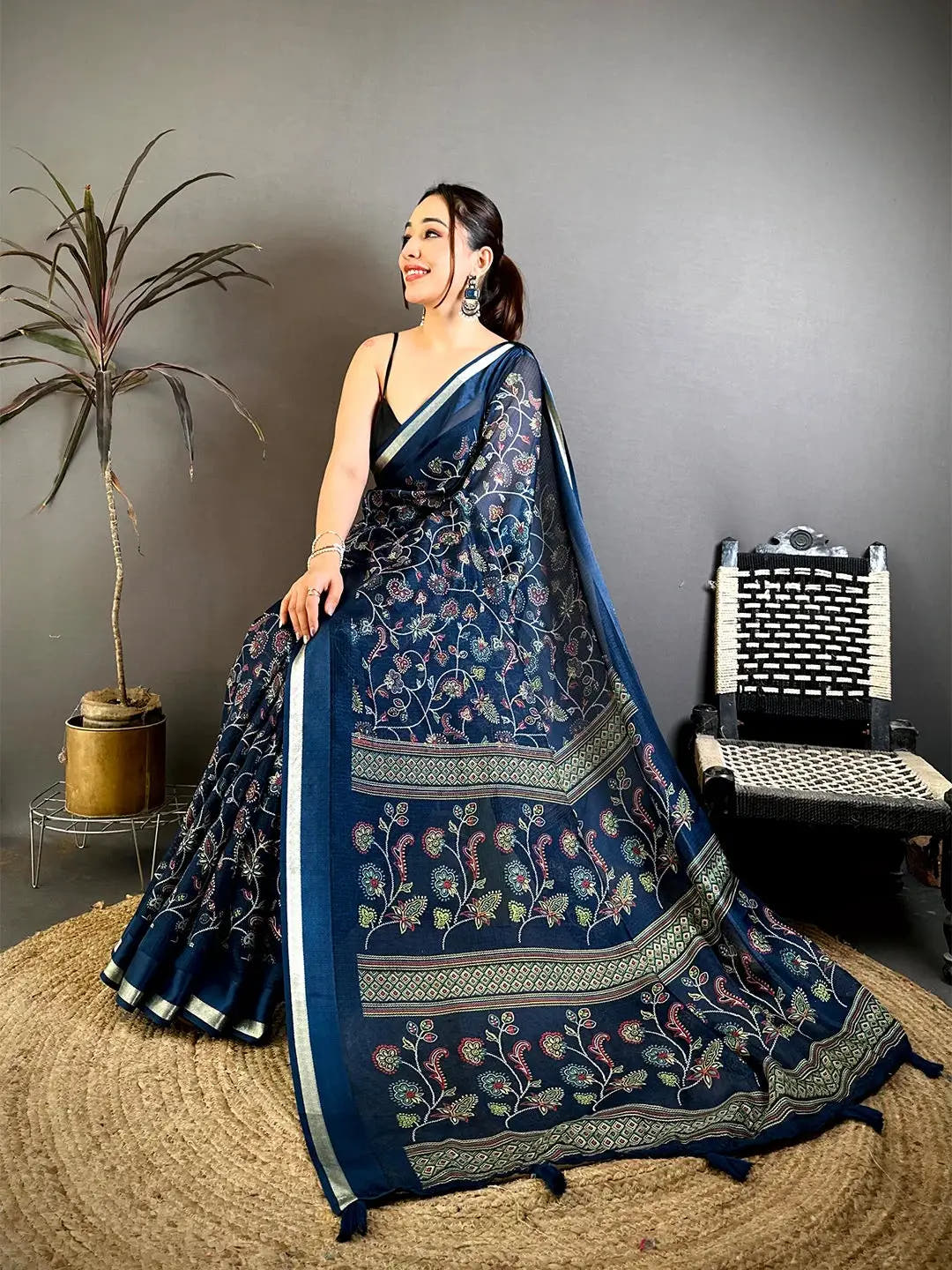 Navy Soft Kota Doriya Satin Border Saree