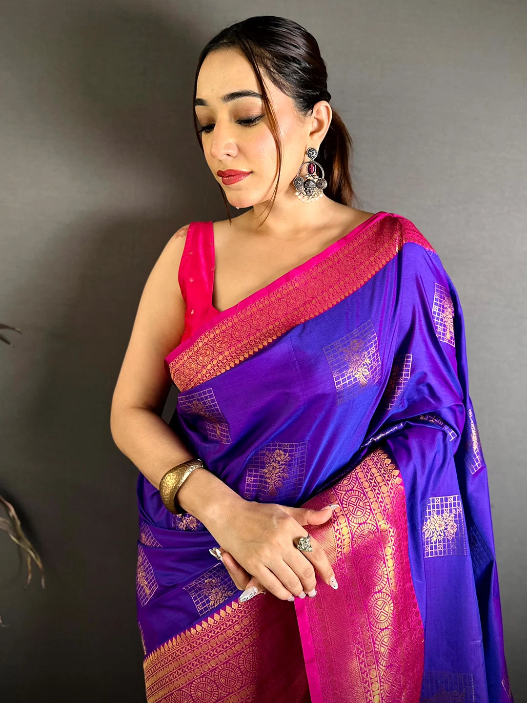 Royal Purple Soft Silk Chex Butta Saree
