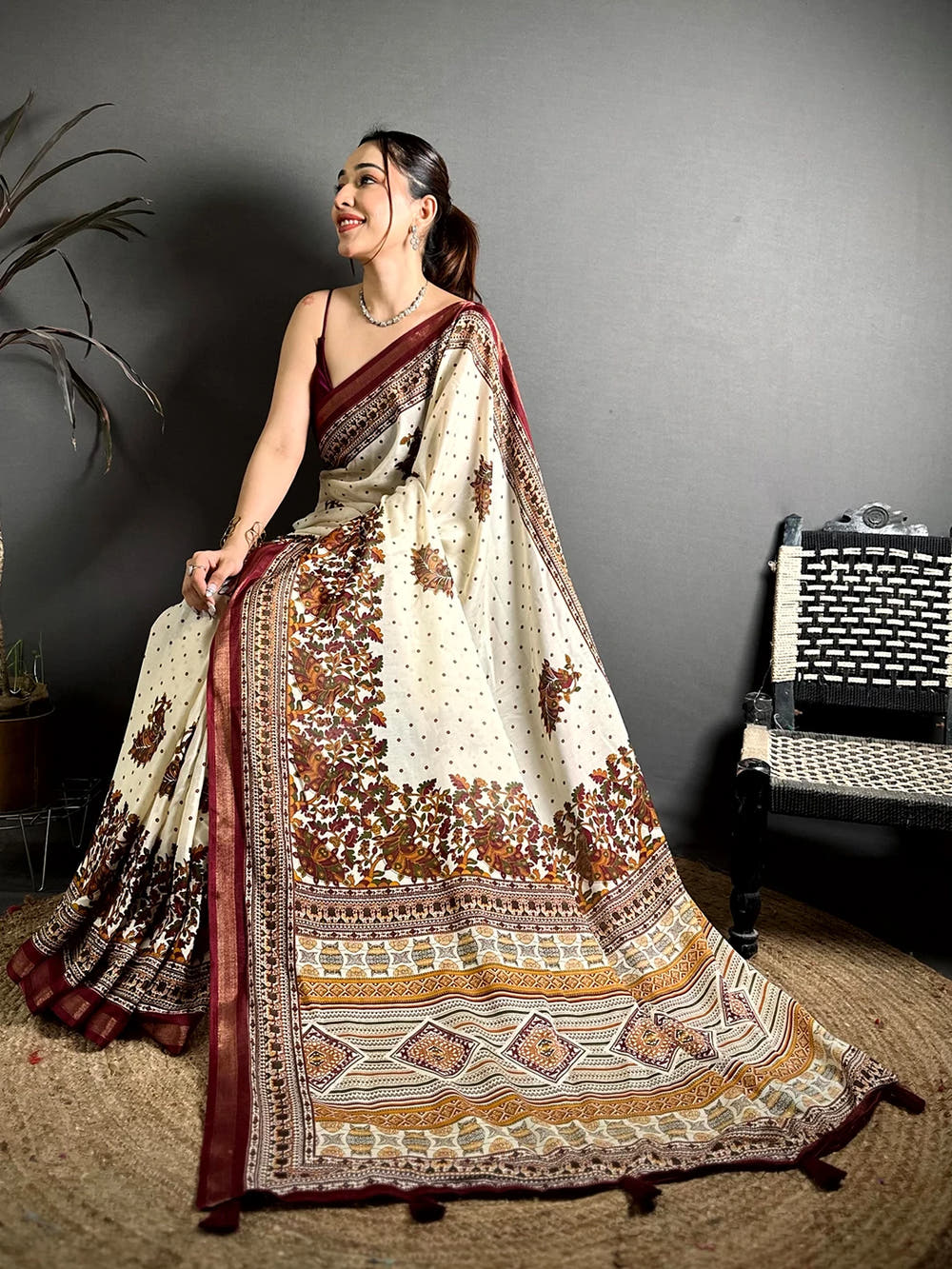 Radiant Mul Cotton Kalamkari Print Saree
