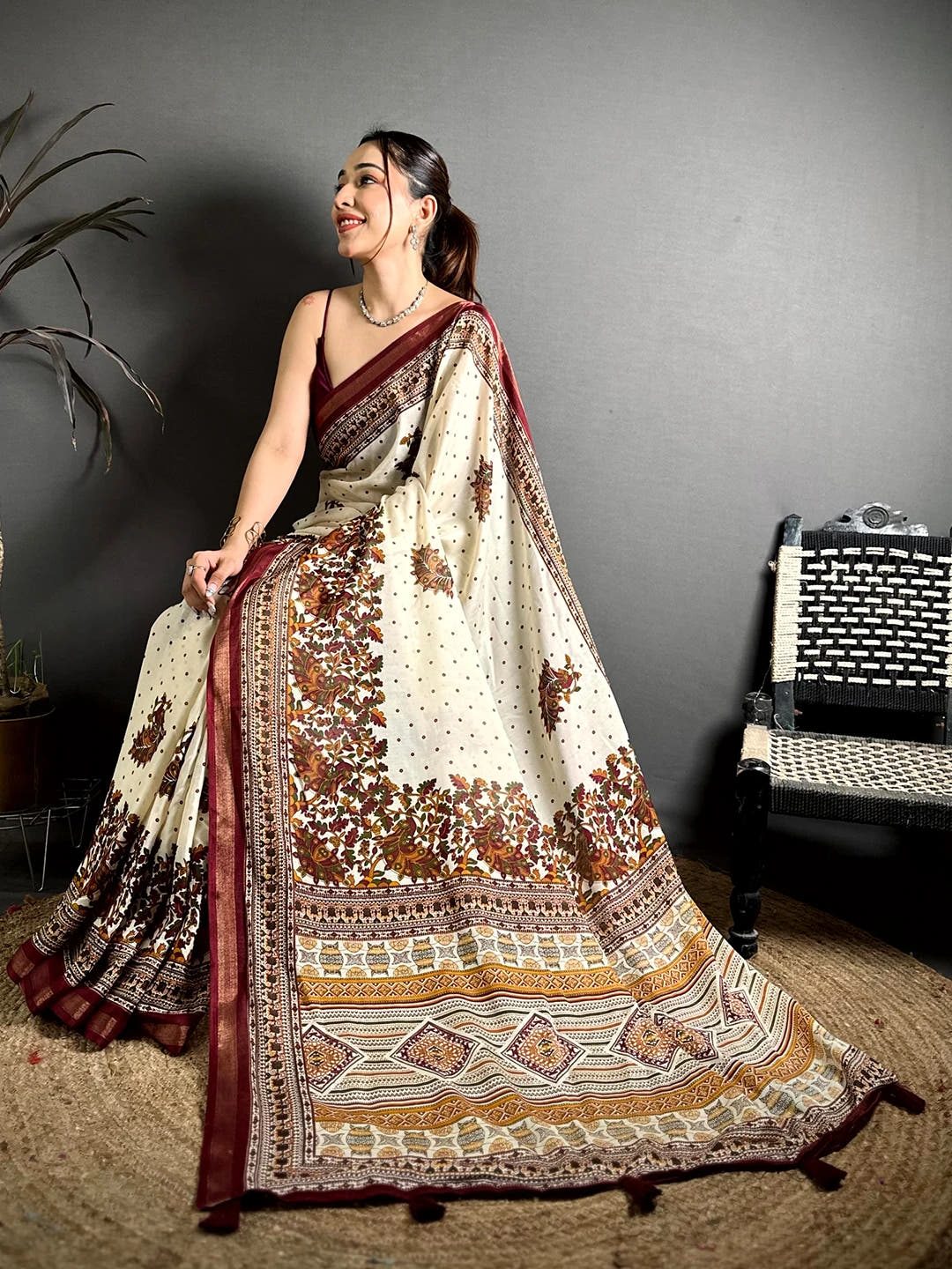 Radiant Mul Cotton Kalamkari Print Saree