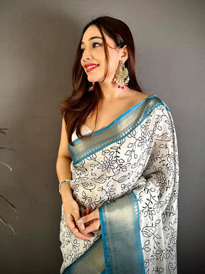 Regal Soft Dola Silk Black Ink Kalamkari Saree