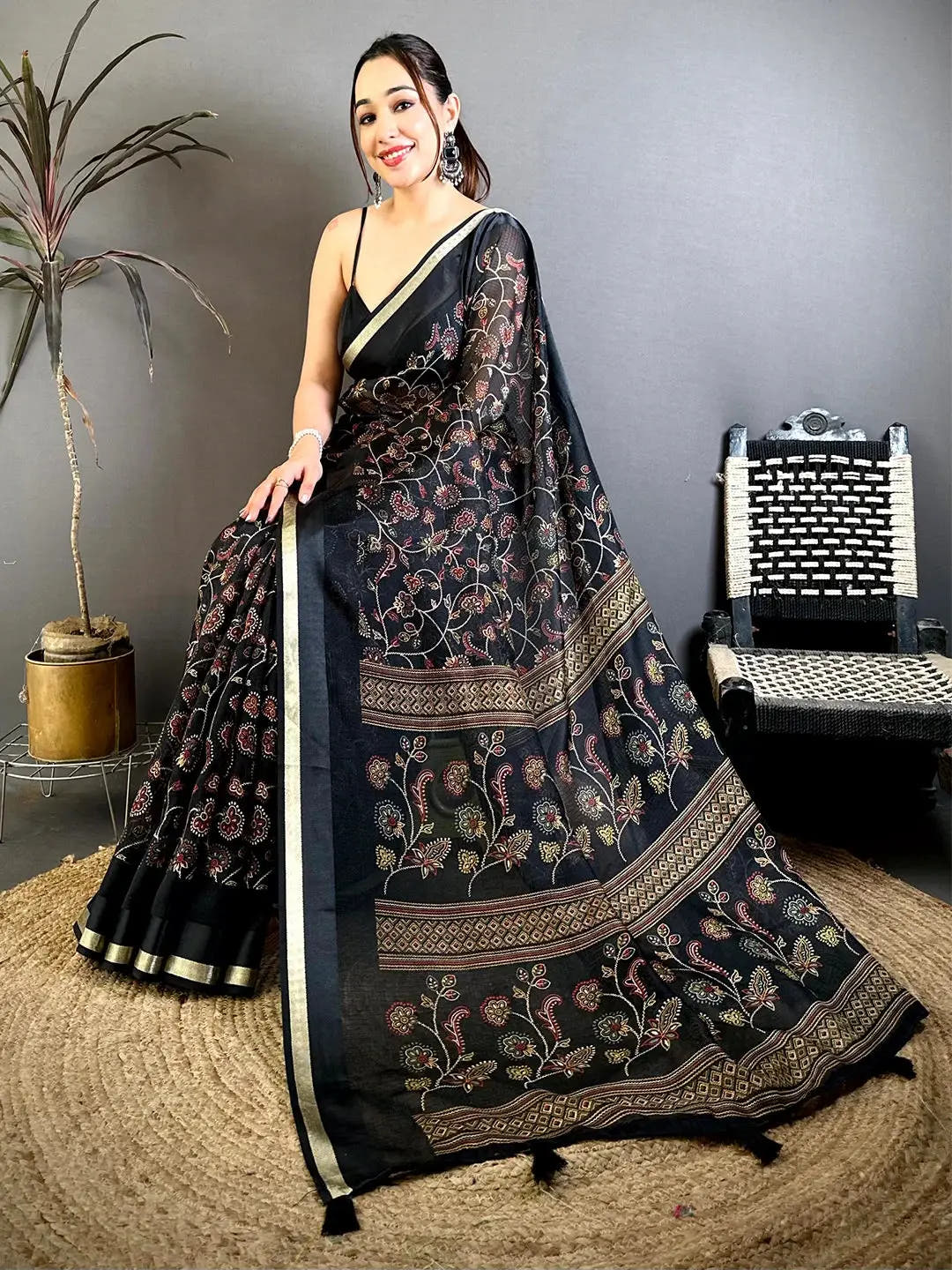 Black Soft Kota Doriya Satin Border Saree