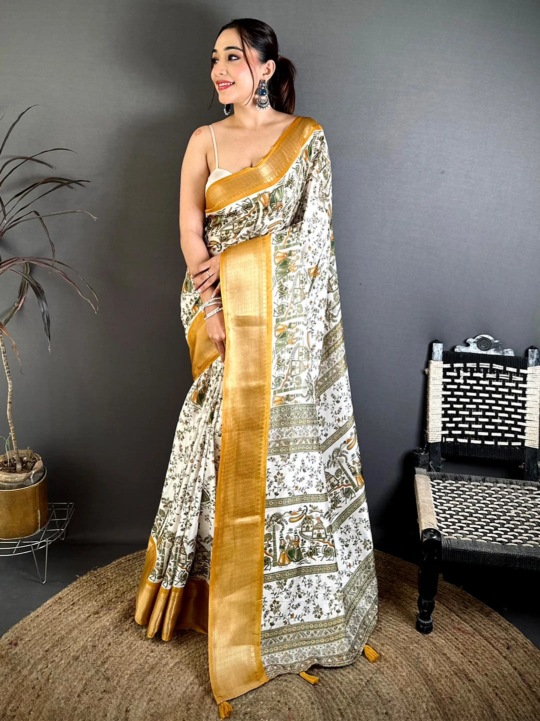 Classic Soft Dola Madhubani Print Saree
