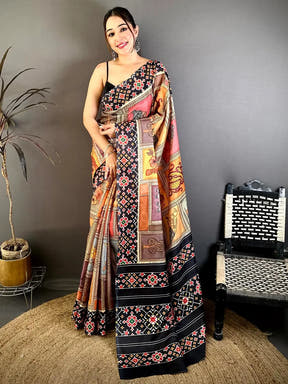 Stylish Tussar Kalamkari Patola Print Saree