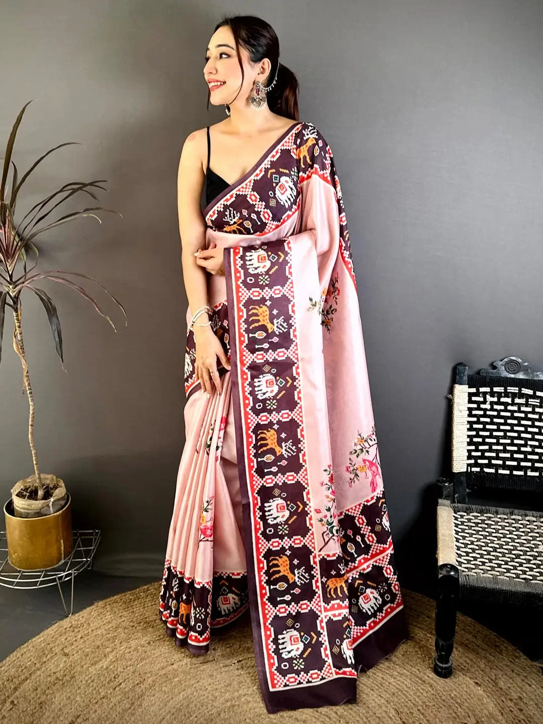Elegant Bird Motif Patola Tussar Saree