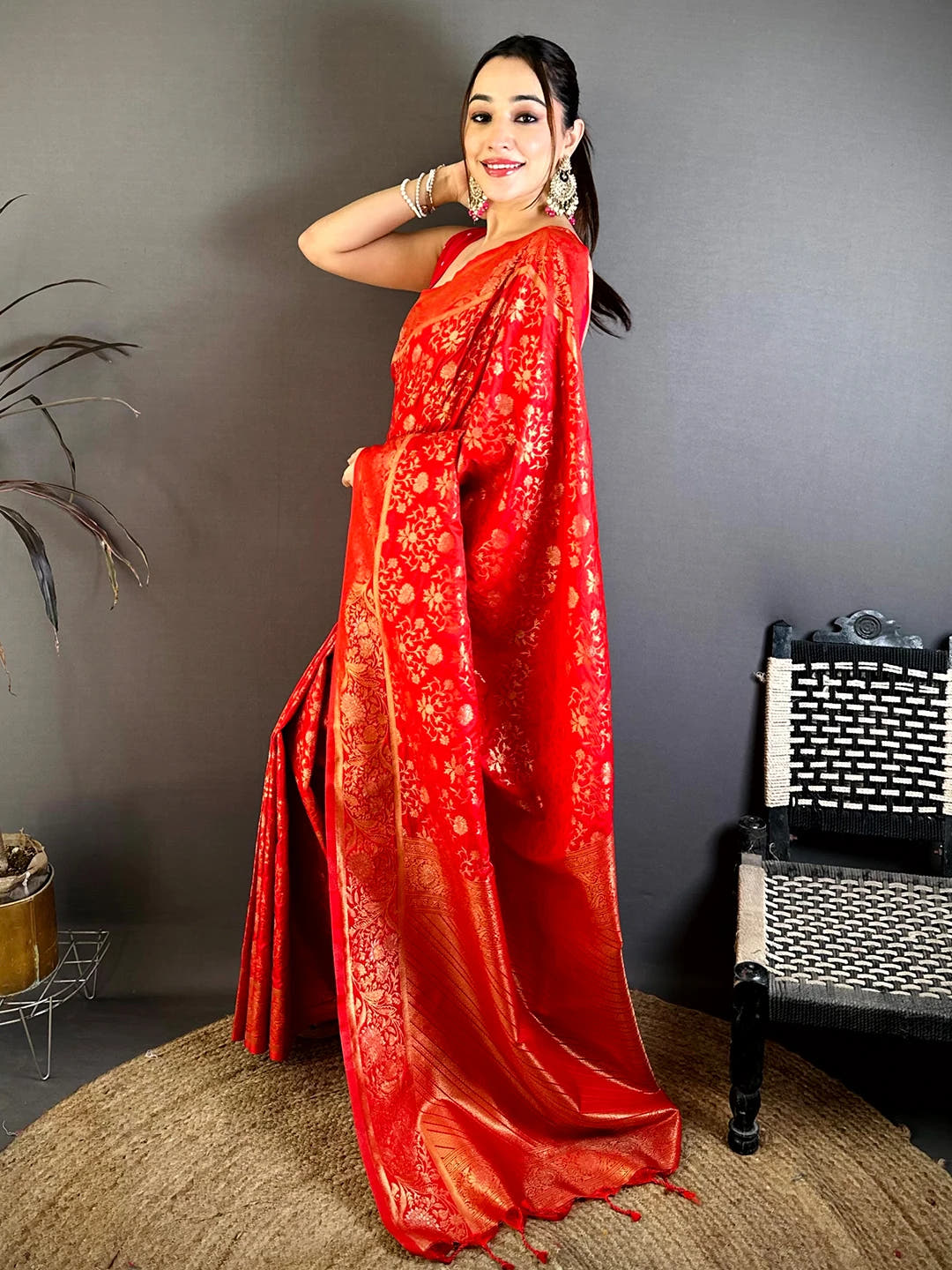 Exclusive Bright Red Suhaag Soft Silk Saree