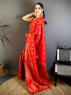 Exclusive Bright Red Suhaag Soft Silk Saree