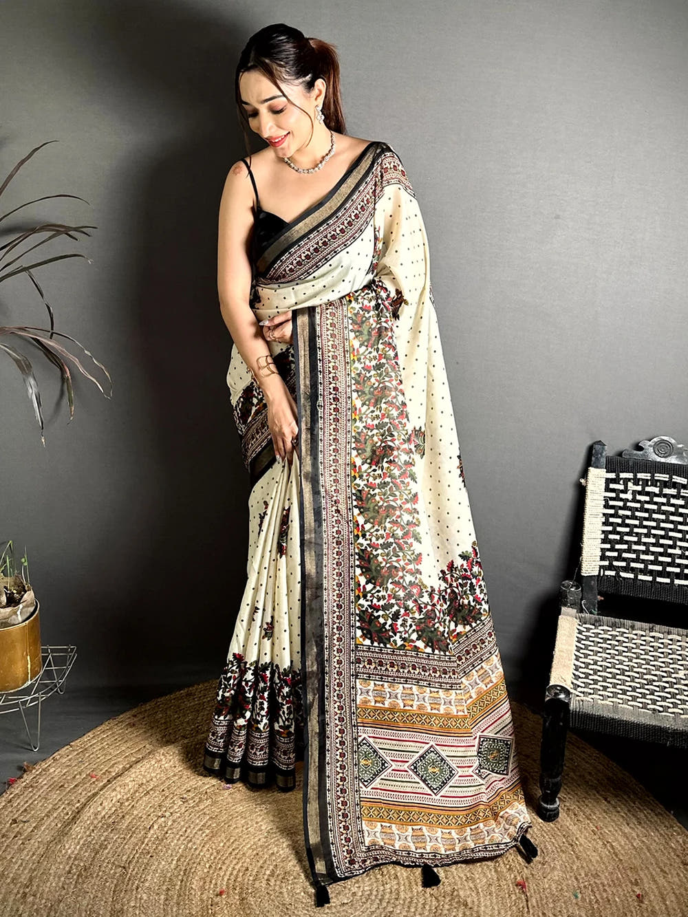 Vibrant Mul Cotton Kalamkari Print Saree