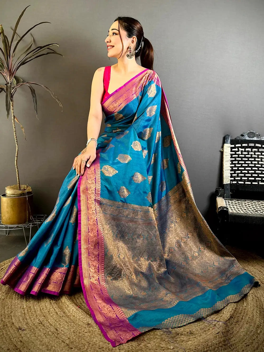 Classic Katan Tussar Feel Zari Border Saree