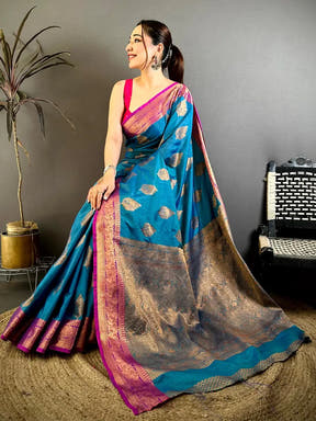 Classic Katan Tussar Feel Zari Border Saree