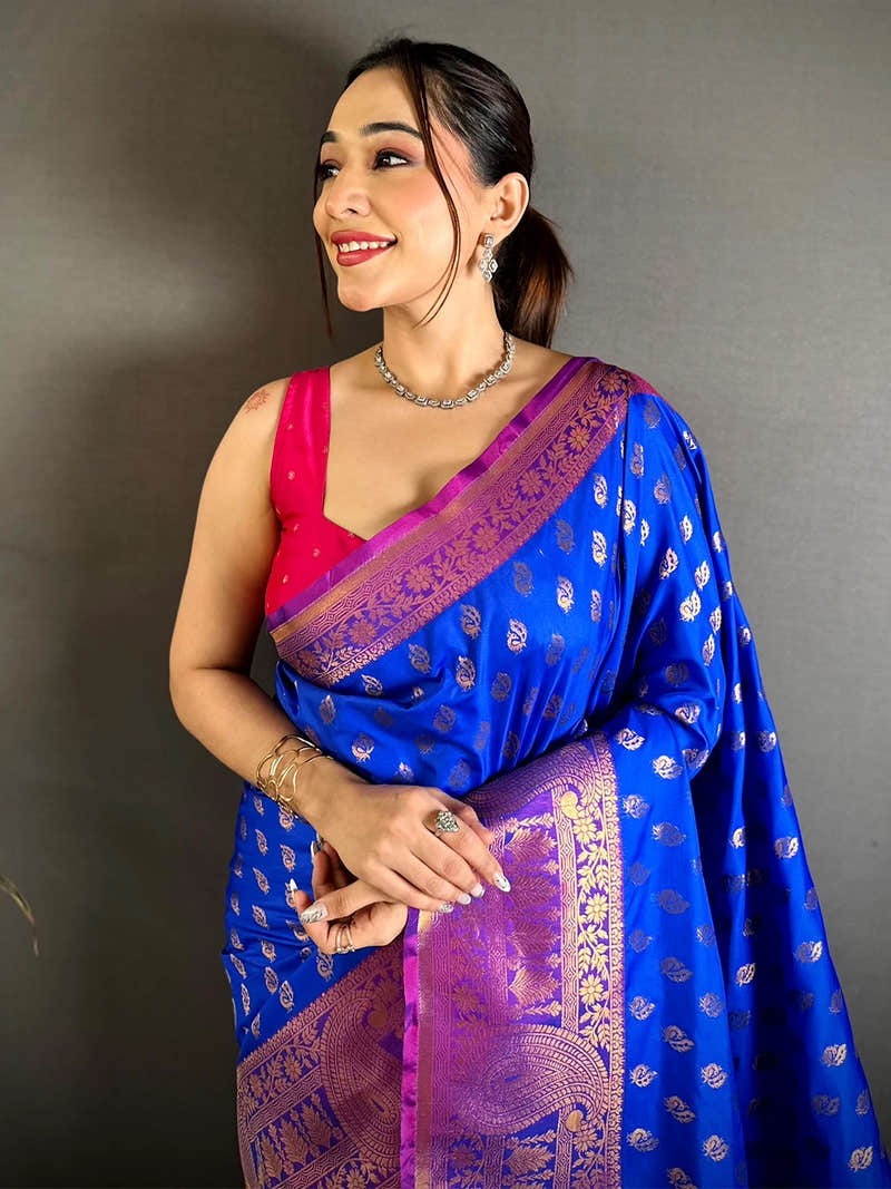 Regal Blue Soft Silk Zari Woven Saree