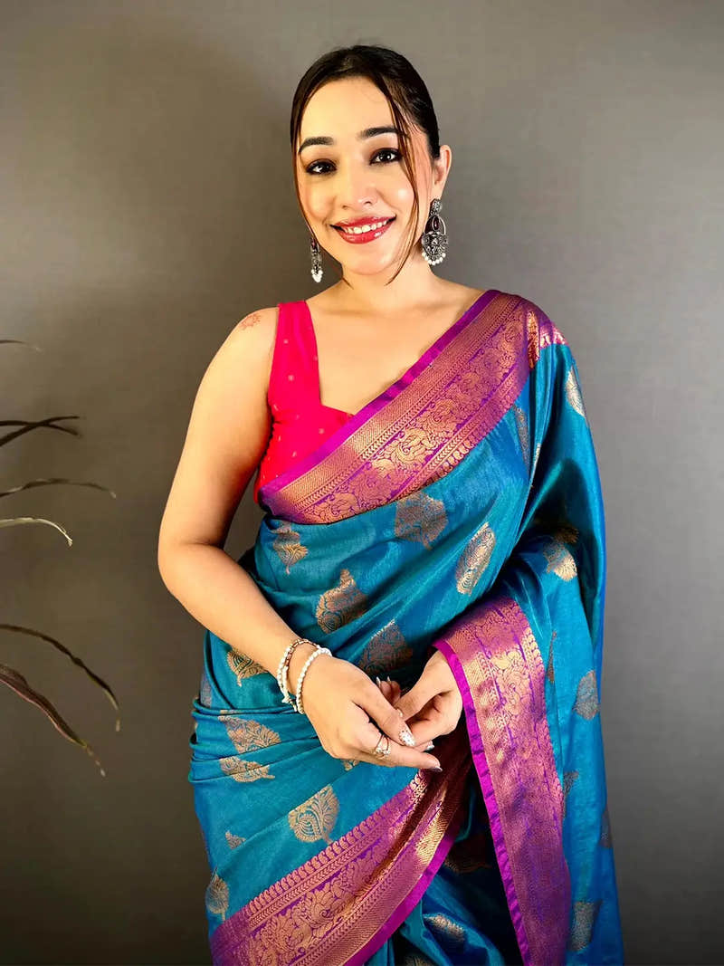 Classic Katan Tussar Feel Zari Border Saree