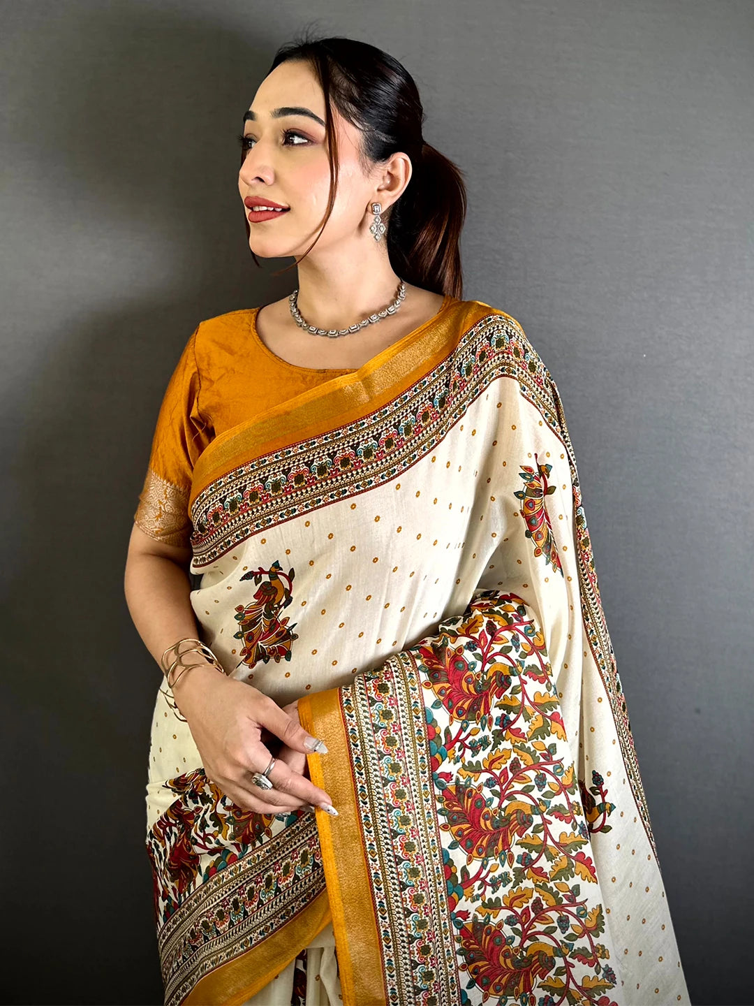 Classic Mul Cotton Kalamkari Print Saree