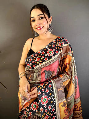 Stylish Tussar Kalamkari Patola Print Saree