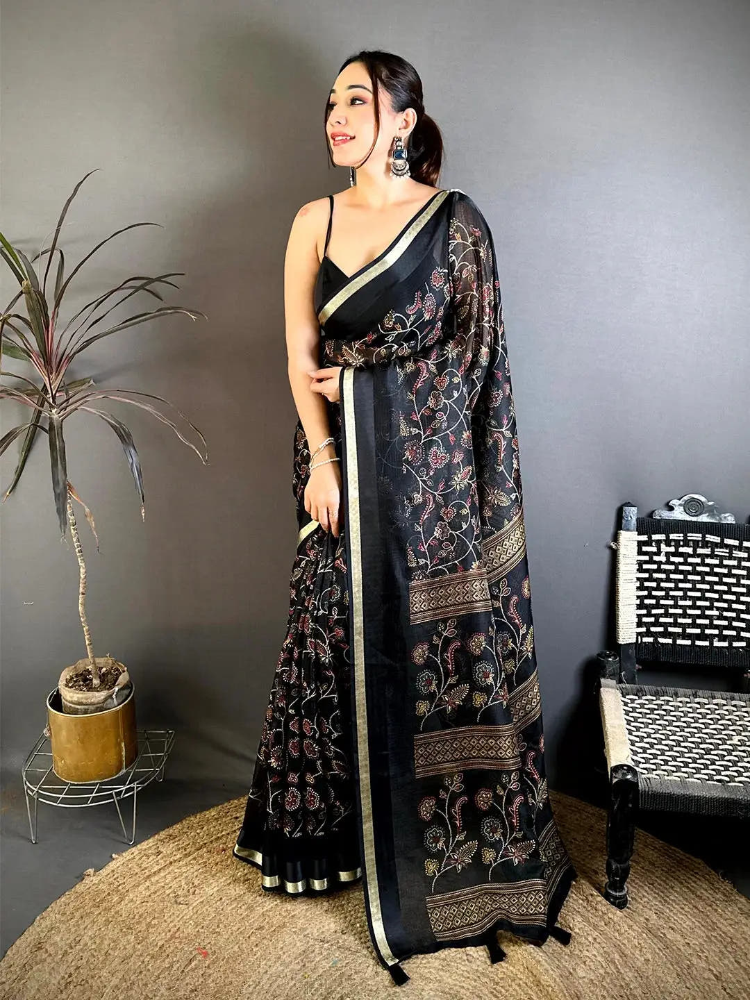 Black Soft Kota Doriya Satin Border Saree