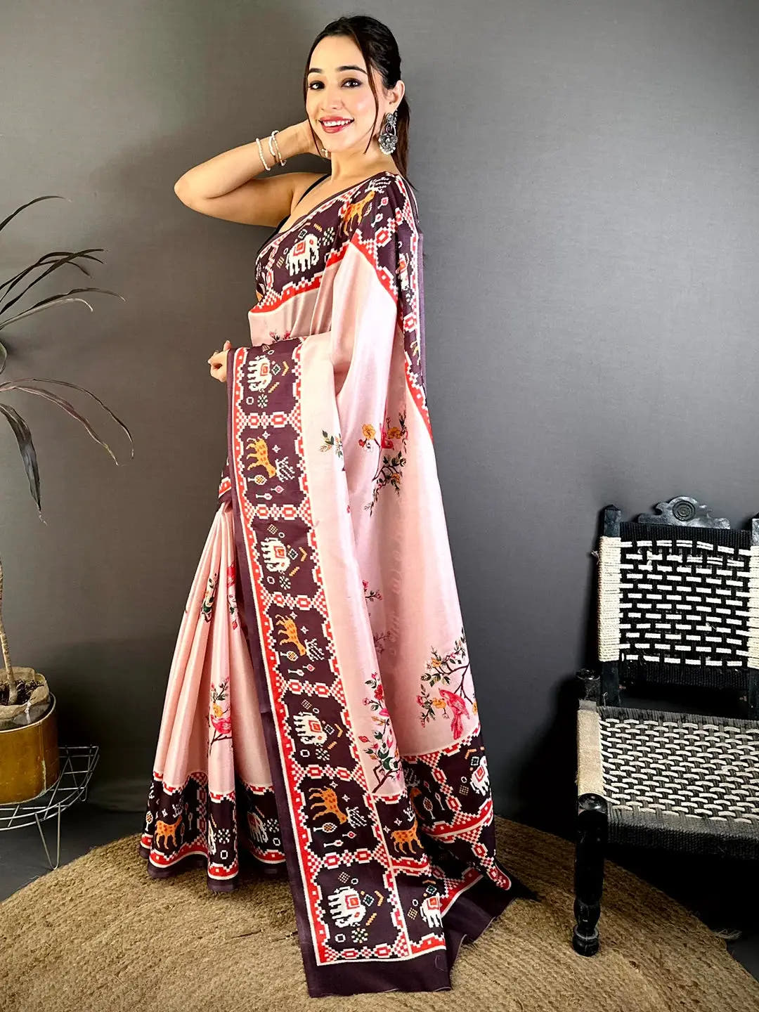Elegant Bird Motif Patola Tussar Saree