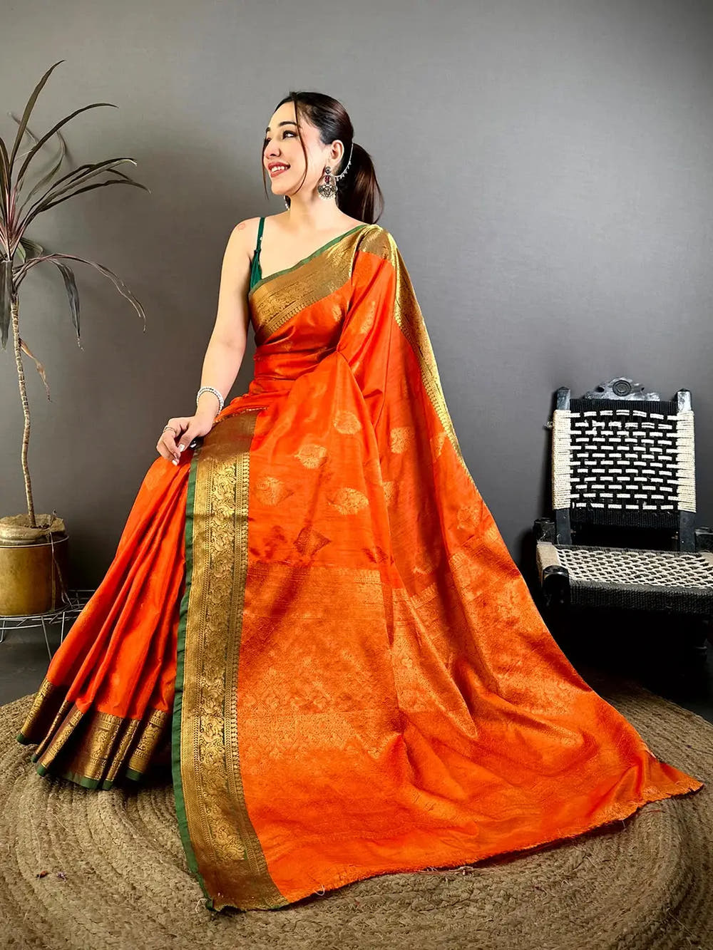 Regal Katan Tussar Feel Zari Border Saree