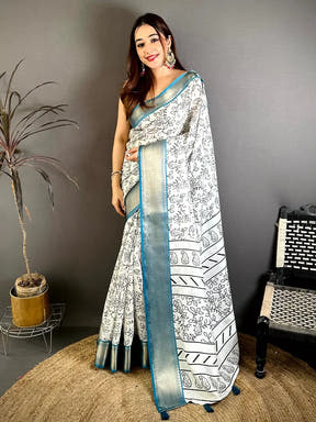 Regal Soft Dola Silk Black Ink Kalamkari Saree