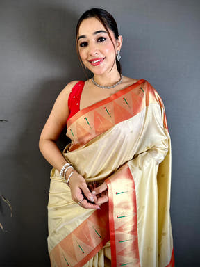 Cream Soft Silk Yeola Weaving Pallu Saree