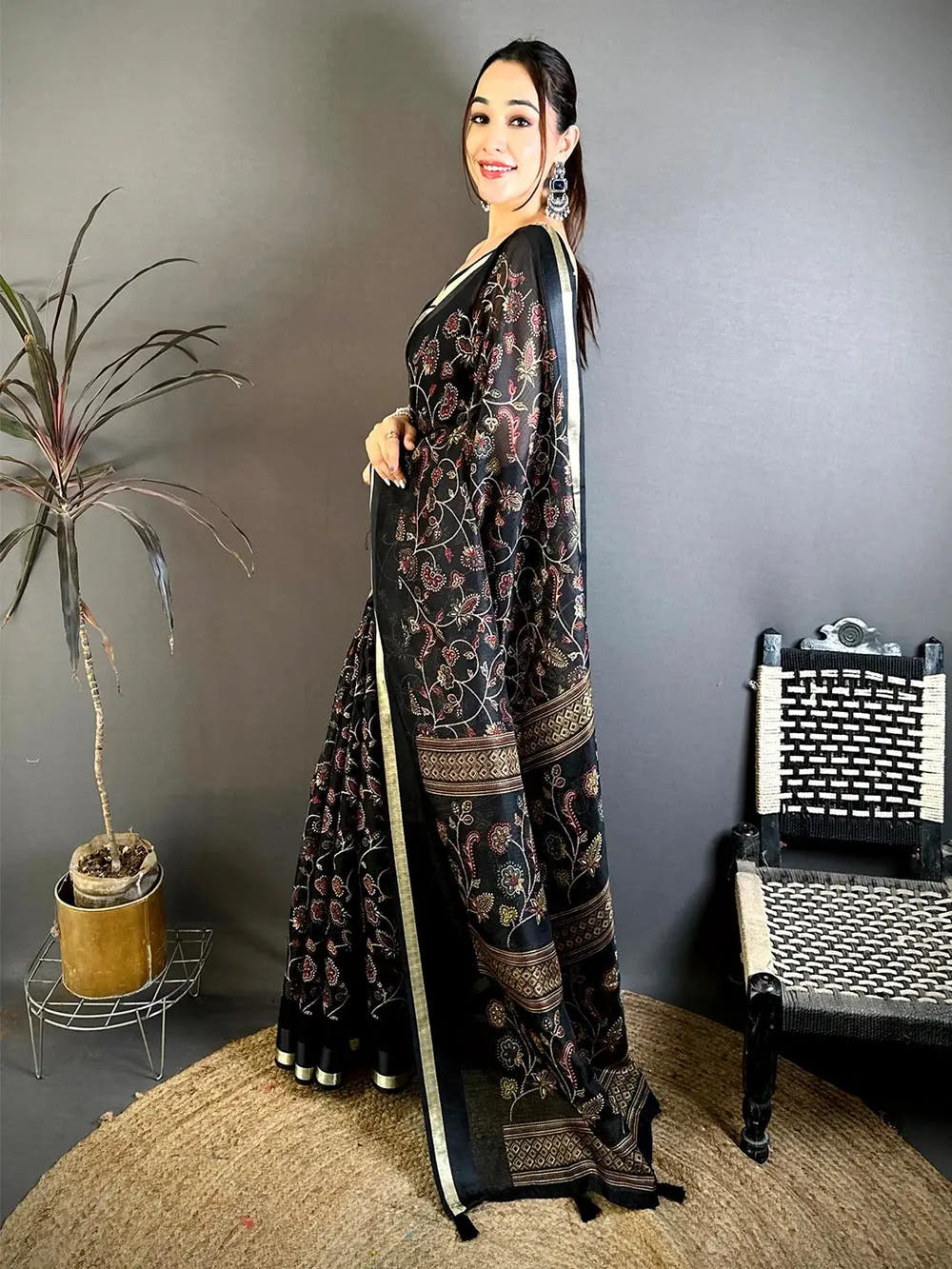 Black Soft Kota Doriya Satin Border Saree