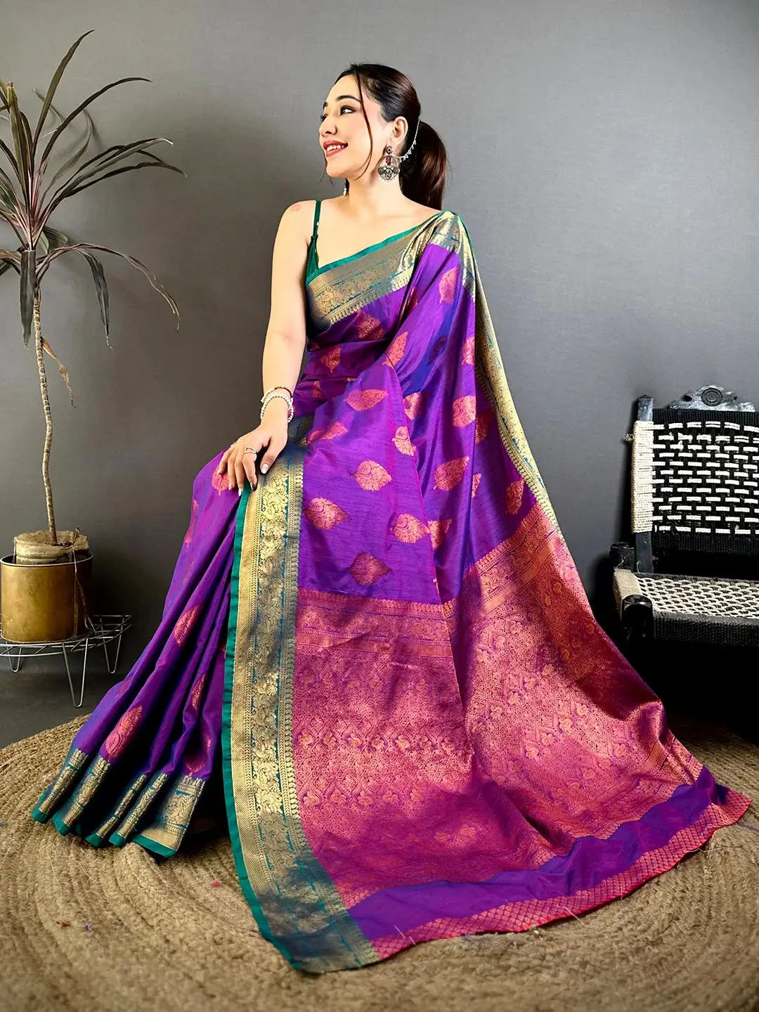 Radiant Katan Tussar Feel Zari Border Saree