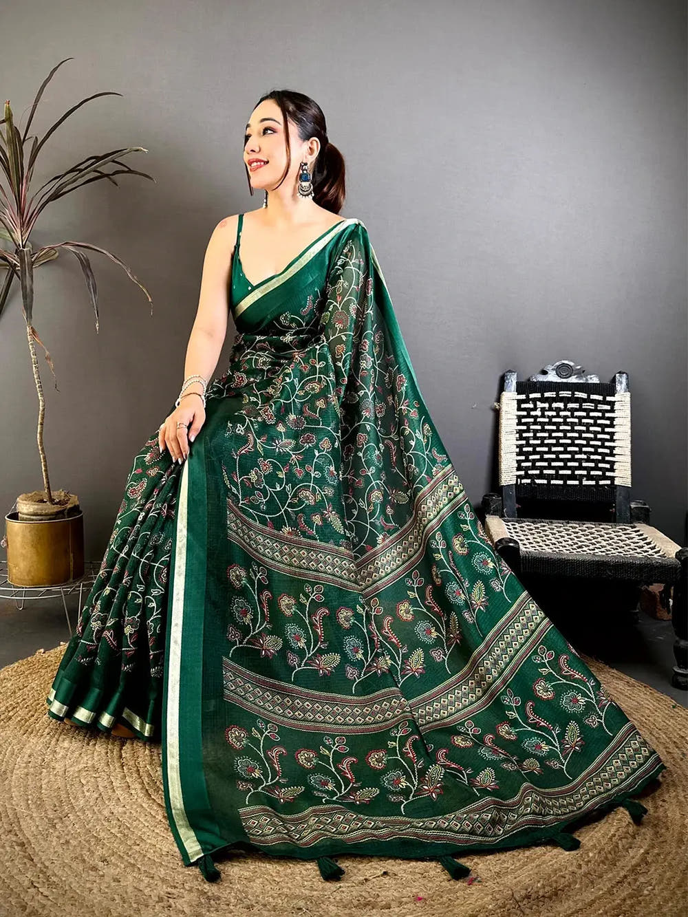 Green Soft Kota Doriya Satin Border Saree